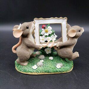 Charming Tails Picture Perfect 2 Mice Frame & Flowers Figurine Fitz Floyd VTG